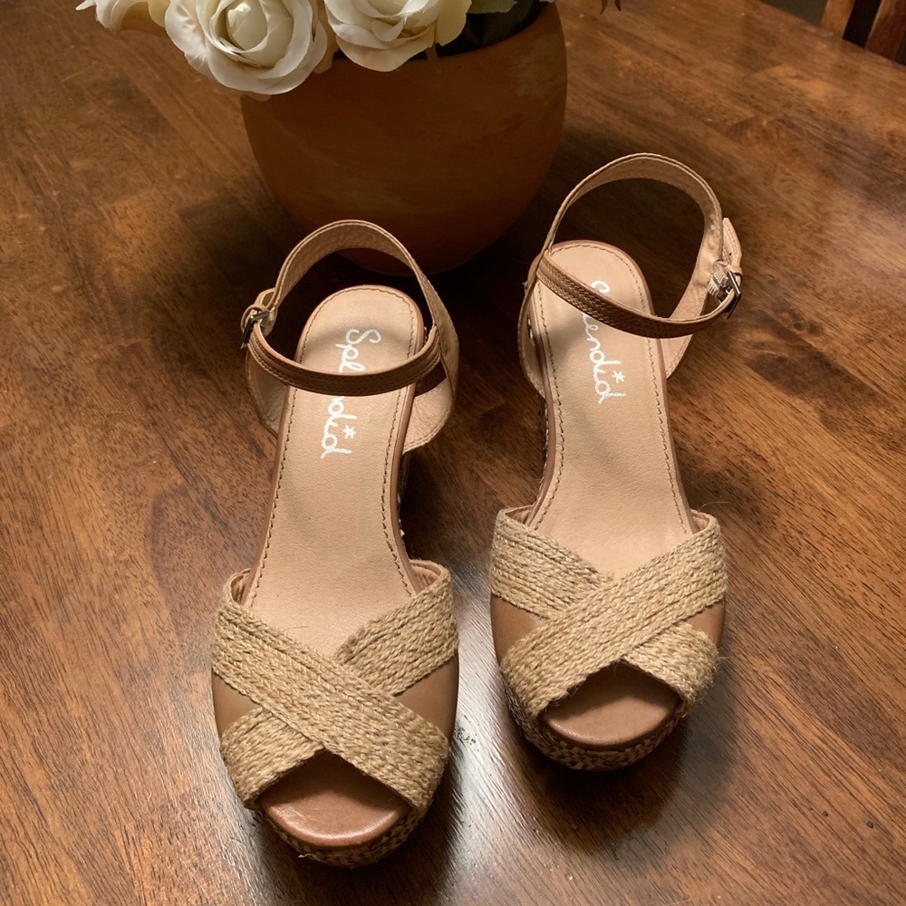 Splendid Open Toe Rattan Wedges Sz 8 1/2